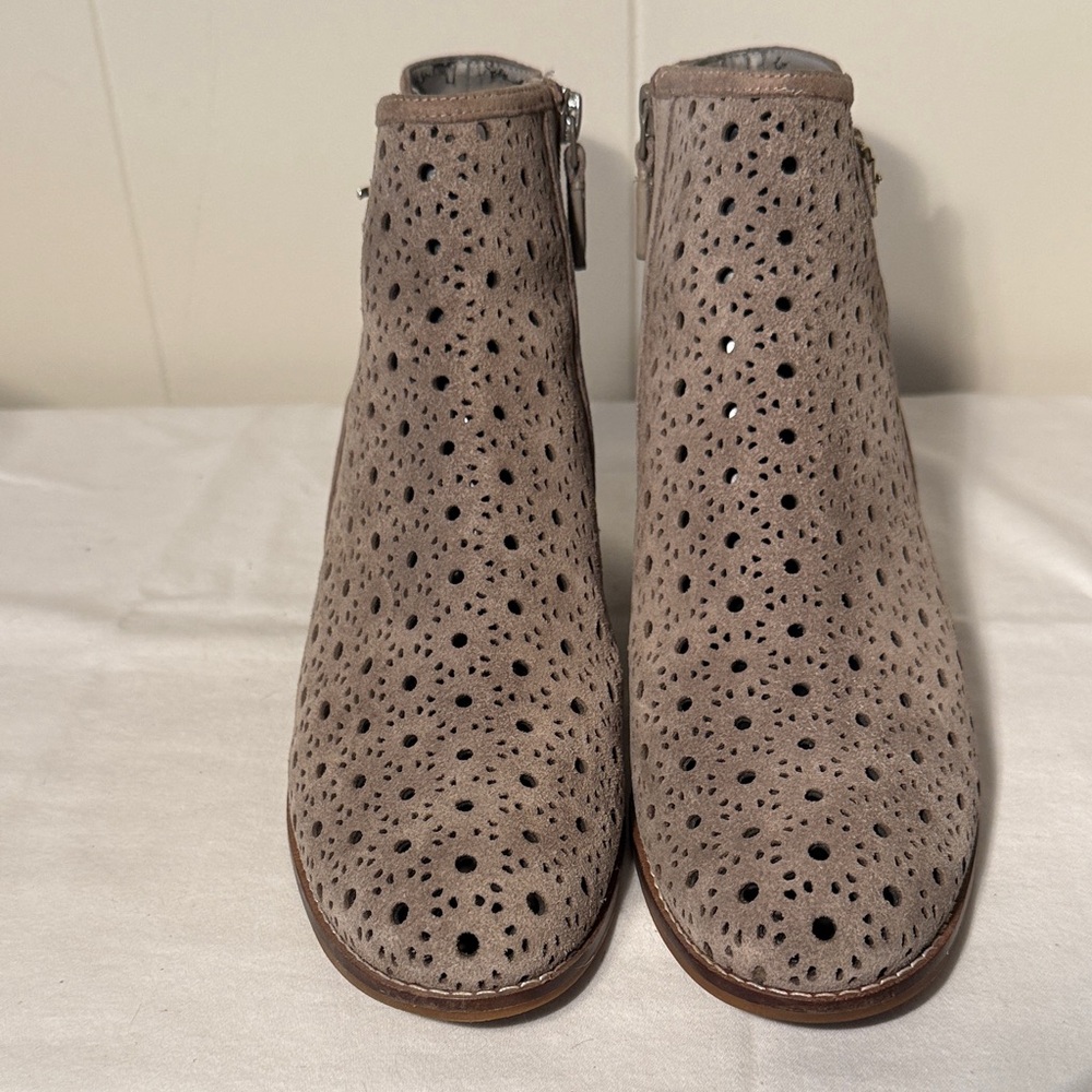 Cole Haan Taupe/Gray Perforated Suede Ankle Booties
